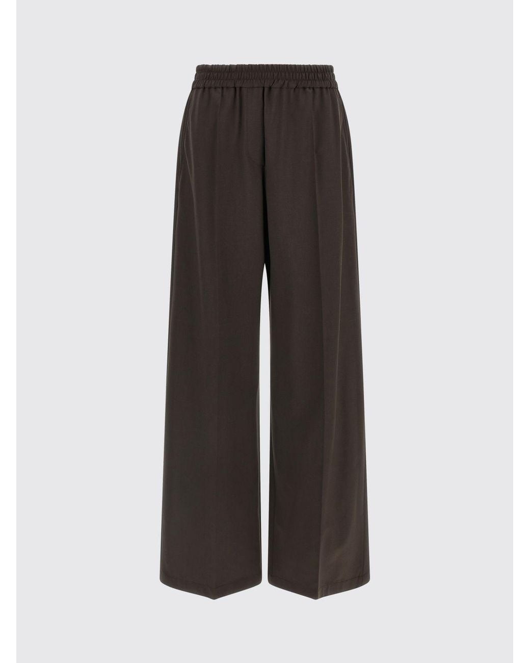 Brunello Cucinelli Brown Wool Blend Wide-Leg Trousers With Elasticated Waist