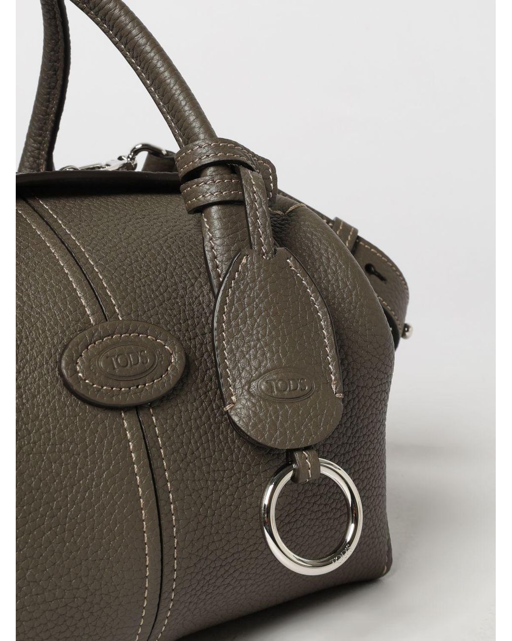 Tod's Gray Small Grained Calfskin Boston Bag With Charm