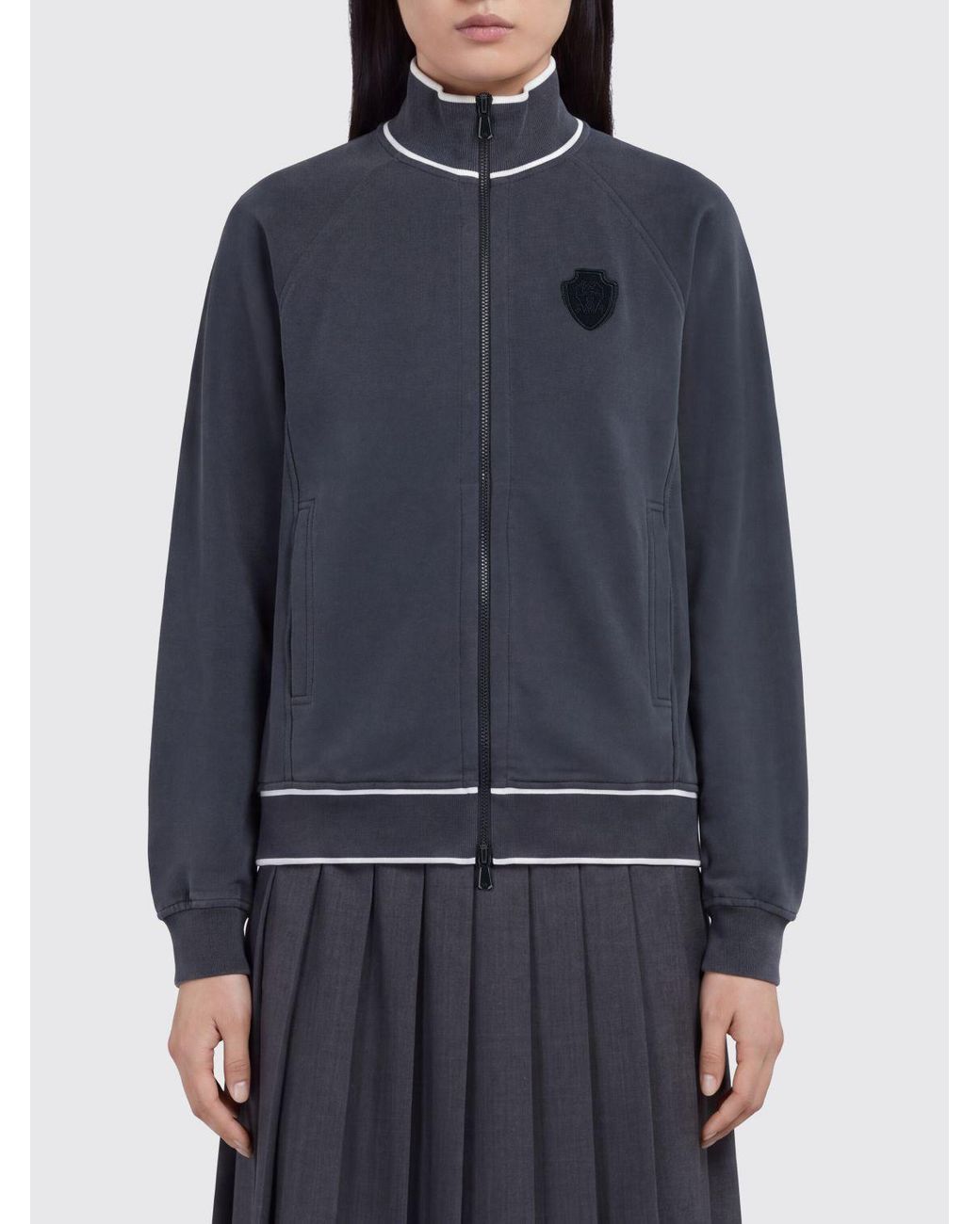 Brunello Cucinelli Blue Zip-Up Cotton Sweatshirt With A Turtleneck