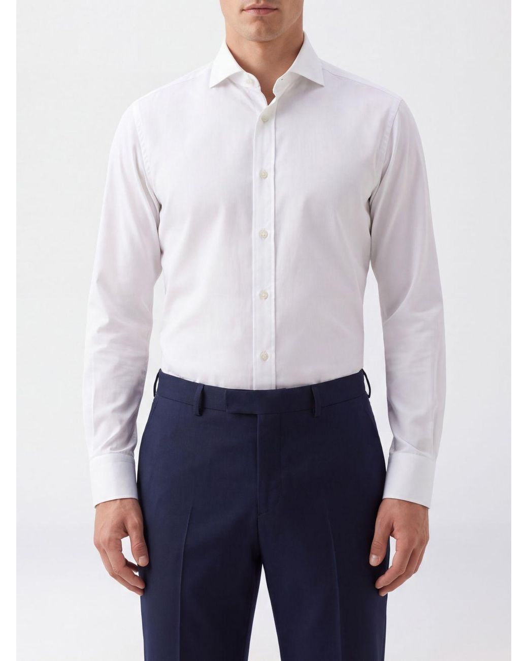 Brunello Cucinelli White Slim Fit Cotton Evening Shirt With French Collar for men