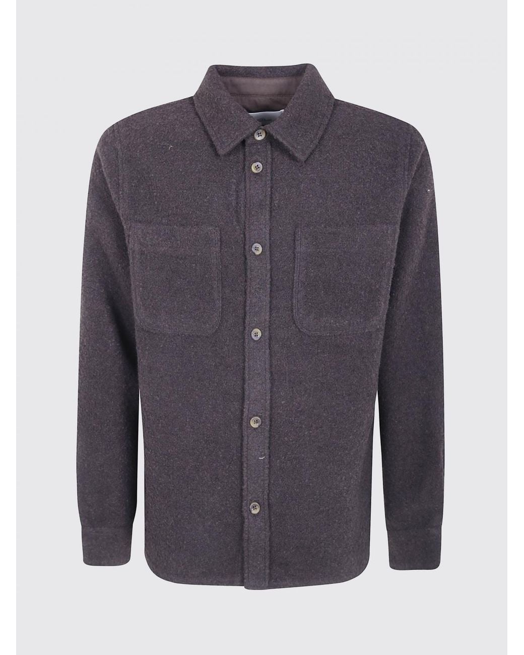 Les Deux Blue Recycled Wool Blend Shirt Jacket With Applied Logo for men