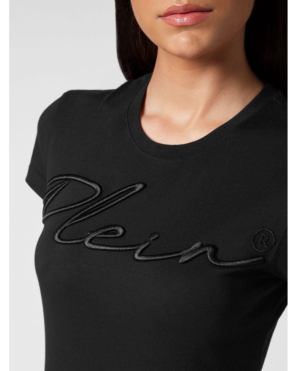 Philipp Plein Black Slim Fit Jersey Crewneck T-Shirt With Tone-On-Tone Embroidered Logo