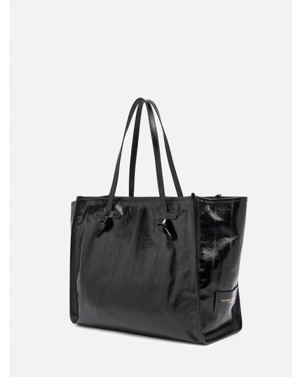 Gianni Chiarini Black Marcella Calfskin Leather Shoulder Bag With Laminated Logo