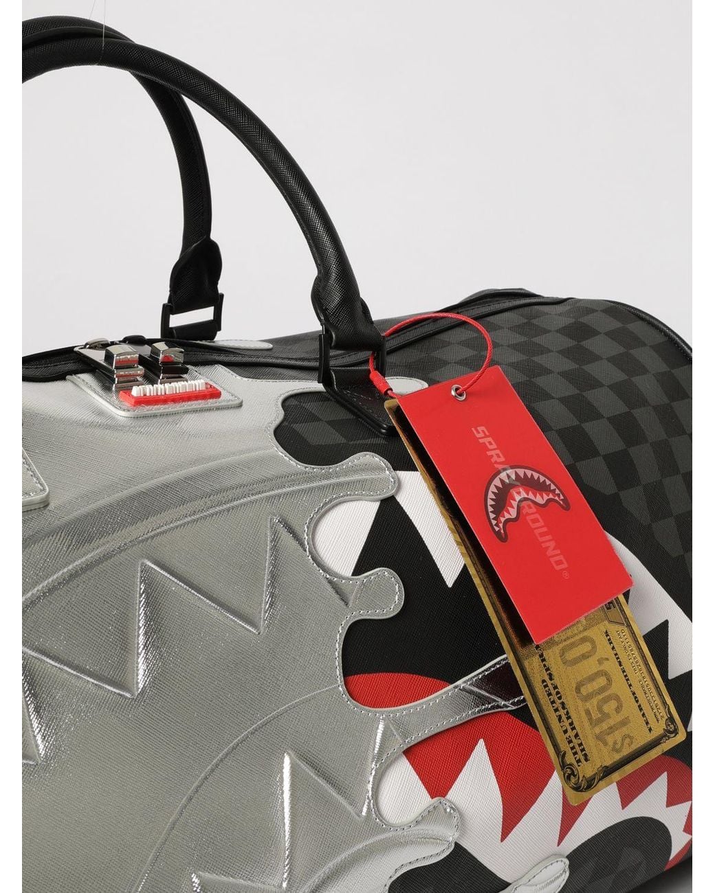 Sprayground Gray Checkered Saffiano Coated Cotton Duffle Bag With Logo for men