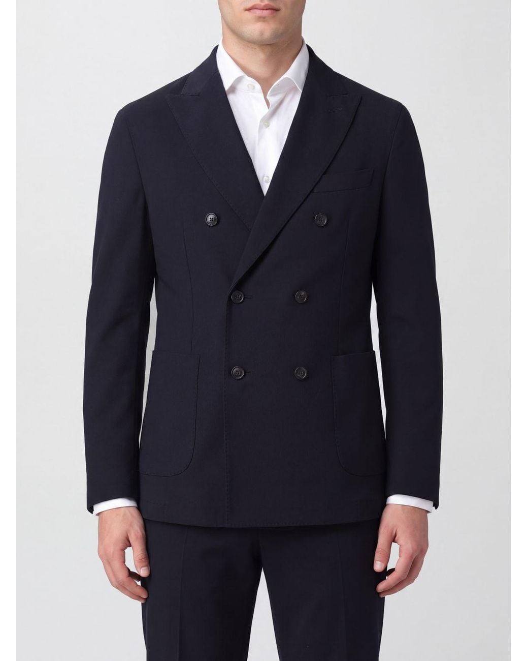 Circolo 1901 Blue Slim Fit Double-Breasted Cashmere Blazer for men