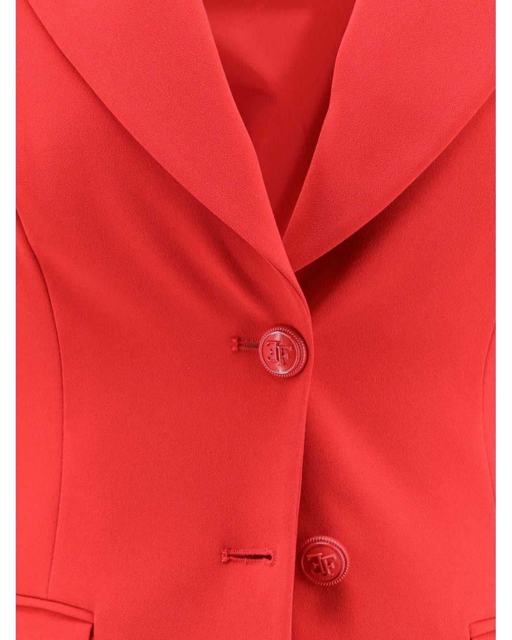 Elisabetta Franchi Red Cropped Single-Breasted Slim Fit Blazer With Peak Lapels