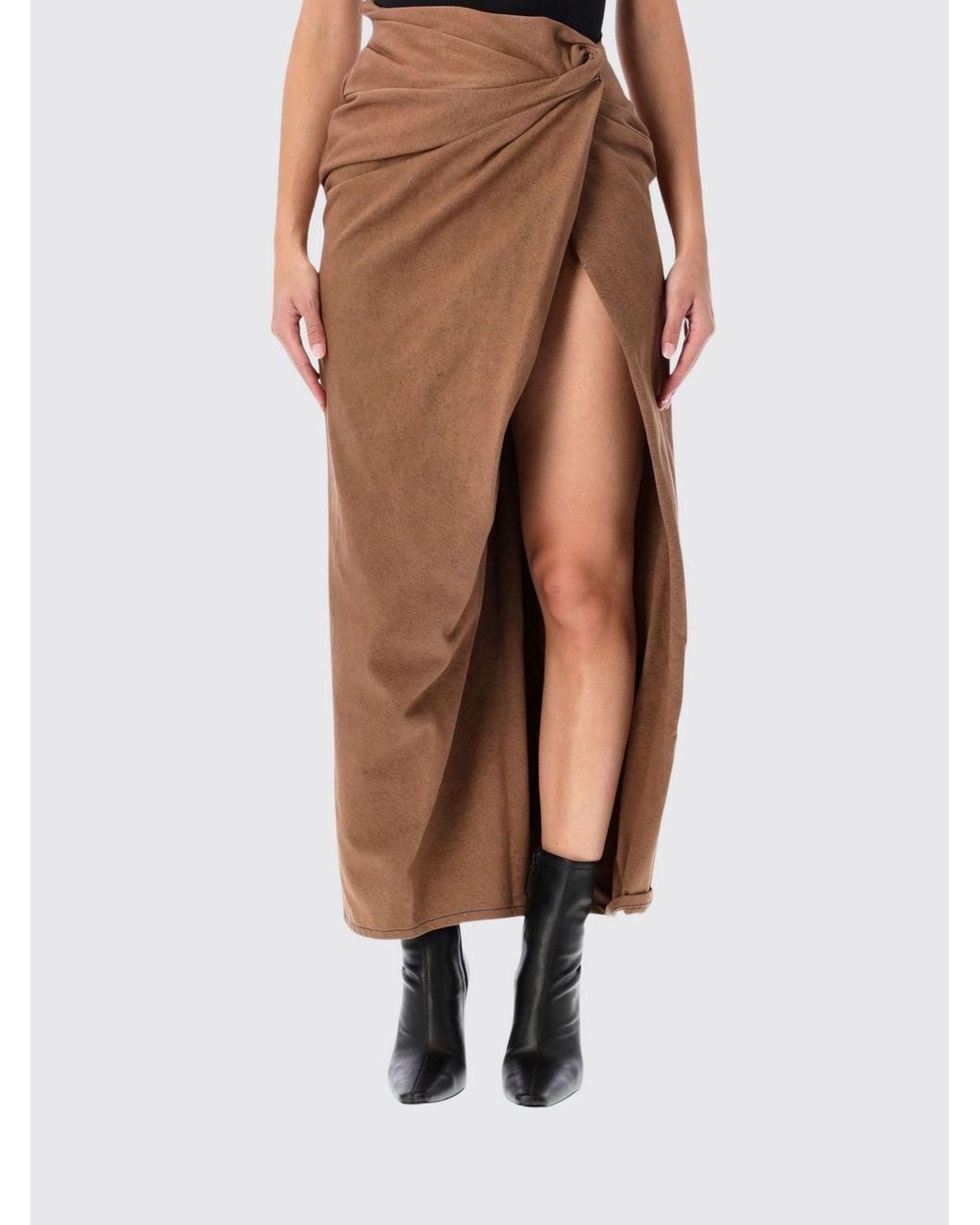 DIESEL Brown Slim Fit Asymmetric Draped Cotton Midi Skirt