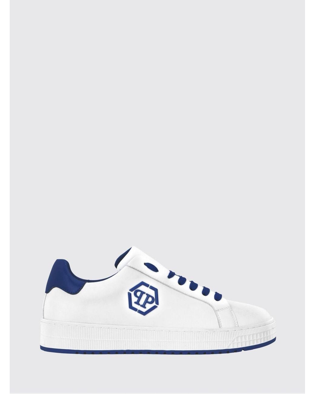 Philipp Plein White Two-Tone Monogram Leather Low-Top Trainers With Hexagon Logo for men