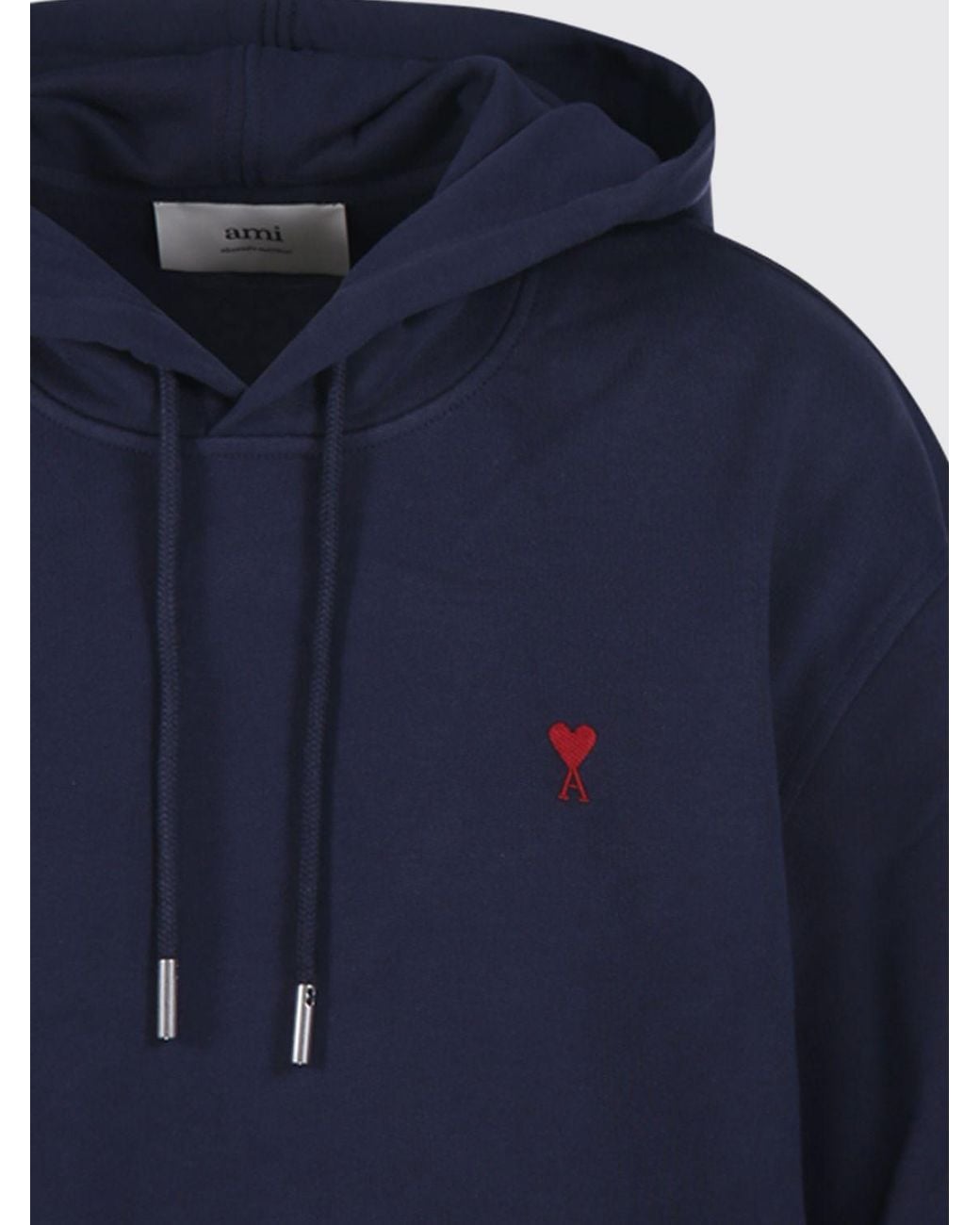 AMI Blue Cotton Hoodie With Embroidered Logo And Kangaroo Pocket for men