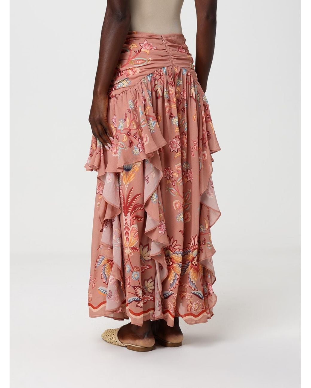 Farm Rio Pink Floral Print Viscose Long Skirt