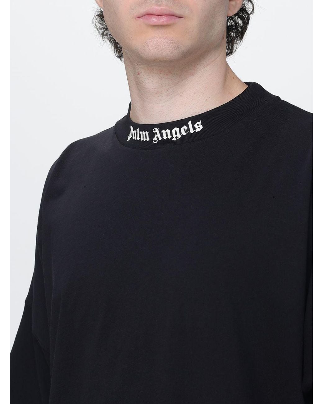 Palm Angels Black Relaxed Fit Cotton T-Shirt With Logo And Dropped Shoulders for men