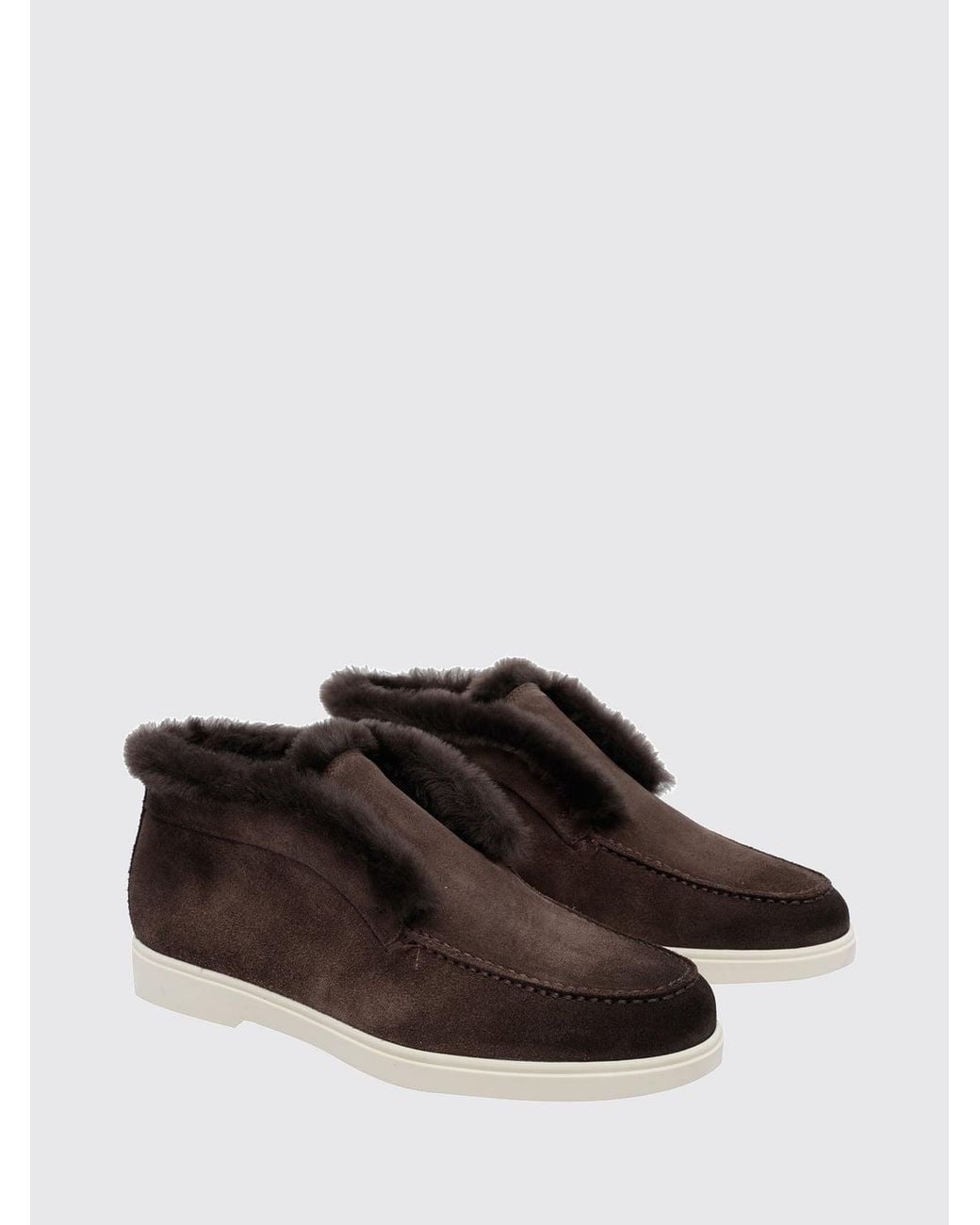 Santoni Brown Suede Ankle Boots With Warm Shearling Interior
