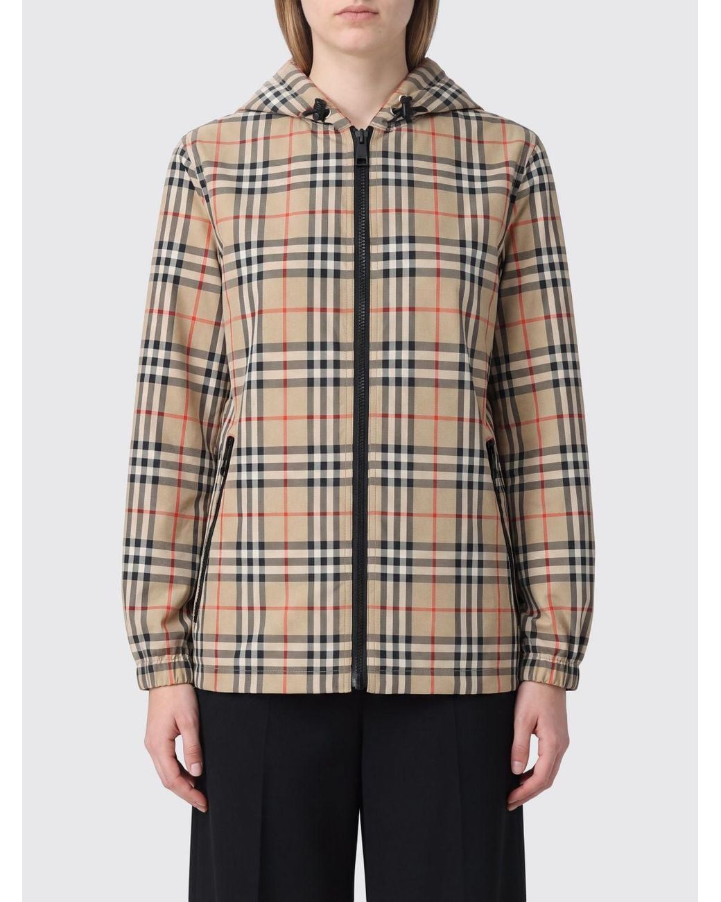 Burberry Natural Everton Short Windbreaker Jacket With Vintage Check Print And Hood