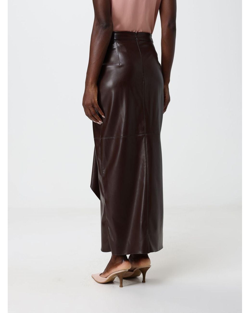 Hanita Brown High-Waisted Asymmetrical Midi Skirt