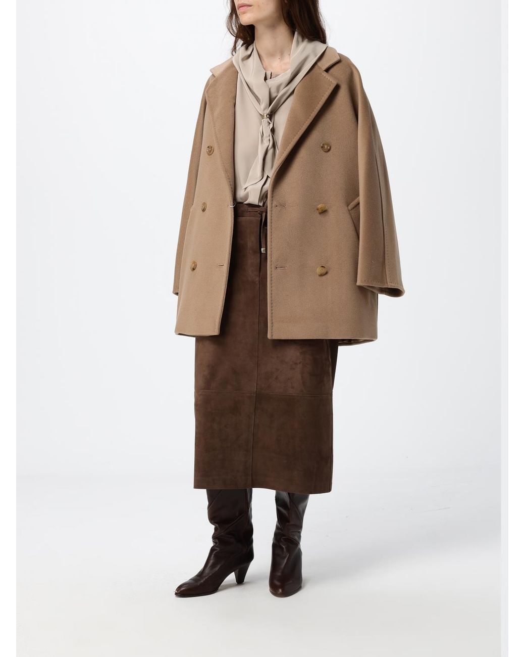 Max Mara Natural Double-Breasted Wool Caban Coat With Relaxed Fit And Lapel Collar