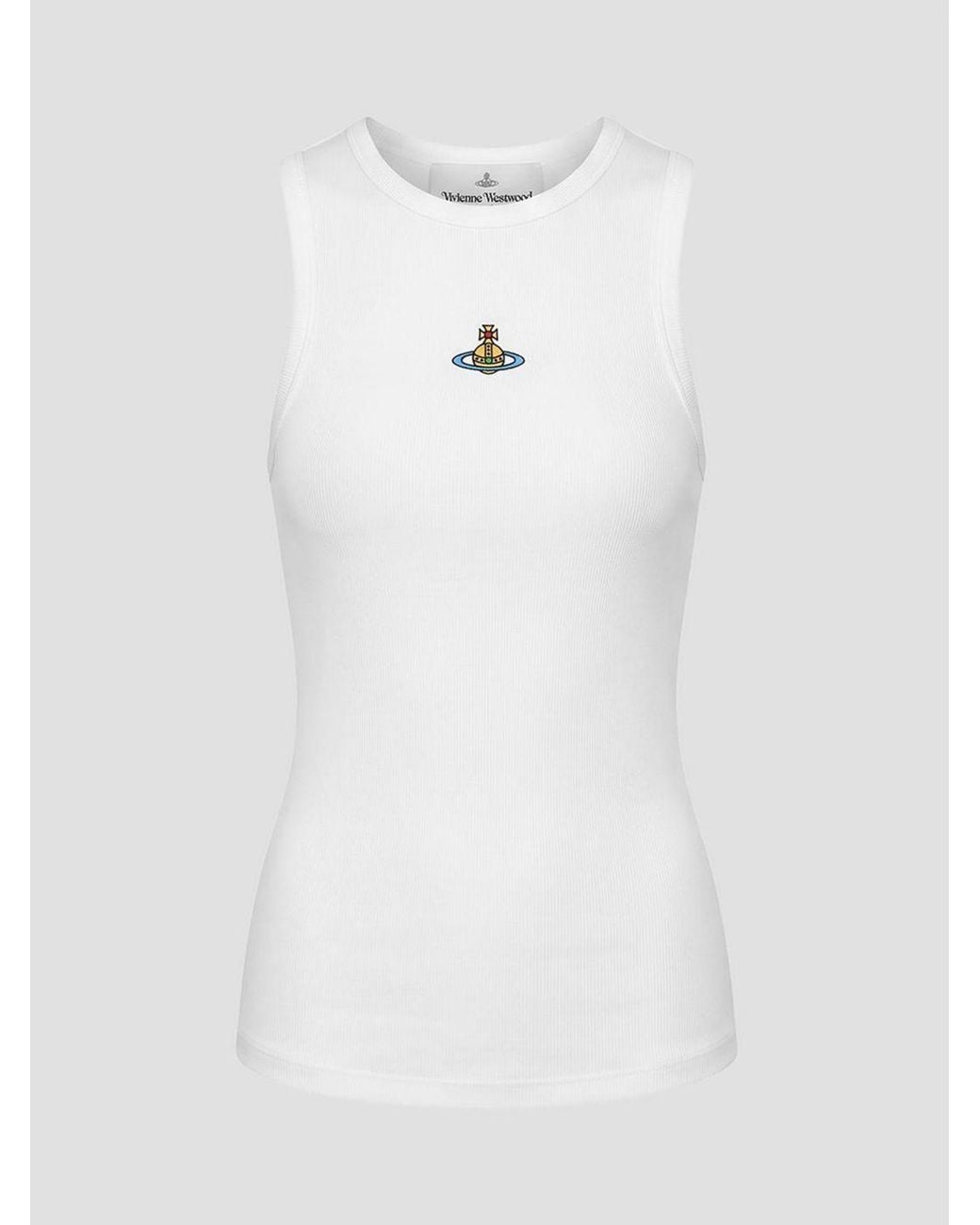 Vivienne Westwood White Slim Fit Cotton Tank Top With Embroidered Orb Logo