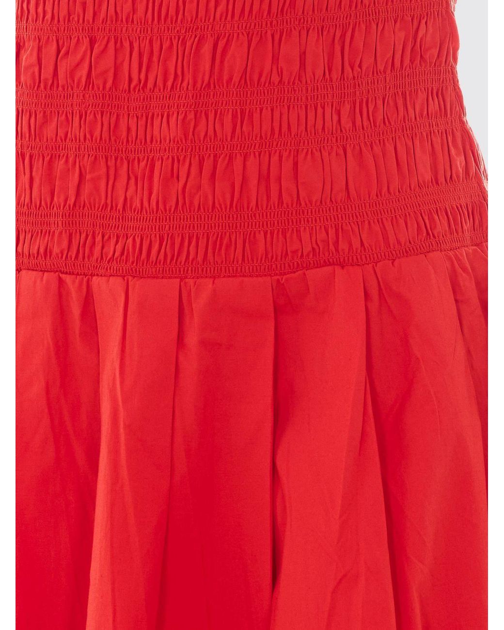 Ganni Red Puff-Sleeve Organic Cotton Midi Dress