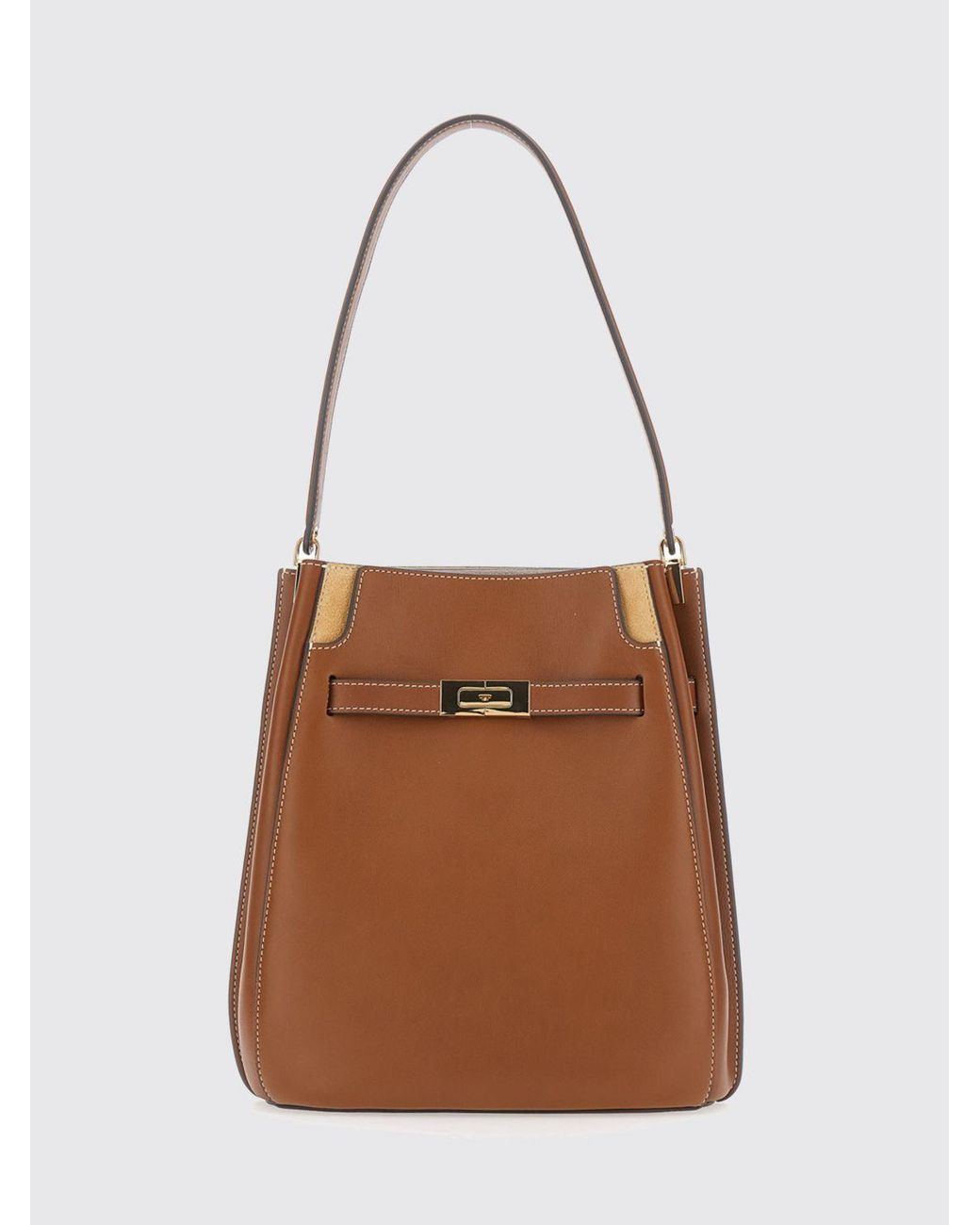 Tory Burch Brown Lee Radziwill Leather Bucket Bag With Suede Interior