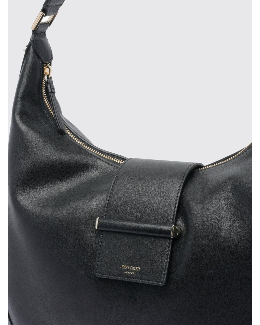 Jimmy Choo Black Bar Calfskin Leather Hobo Bag With Adjustable Handle