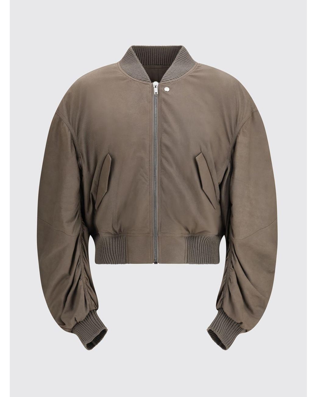 Rick Owens Gray Leather Bomber Jacket for men