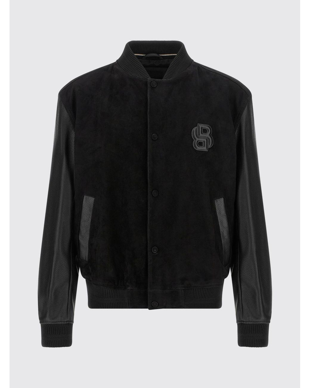 Boss Black Faux Leather Varsity Bomber Jacket With Tone-On-Tone Logo for men