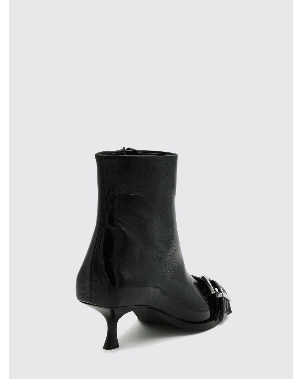 Ganni Black Buckle-Detail Pointed-Toe Ankle Boots