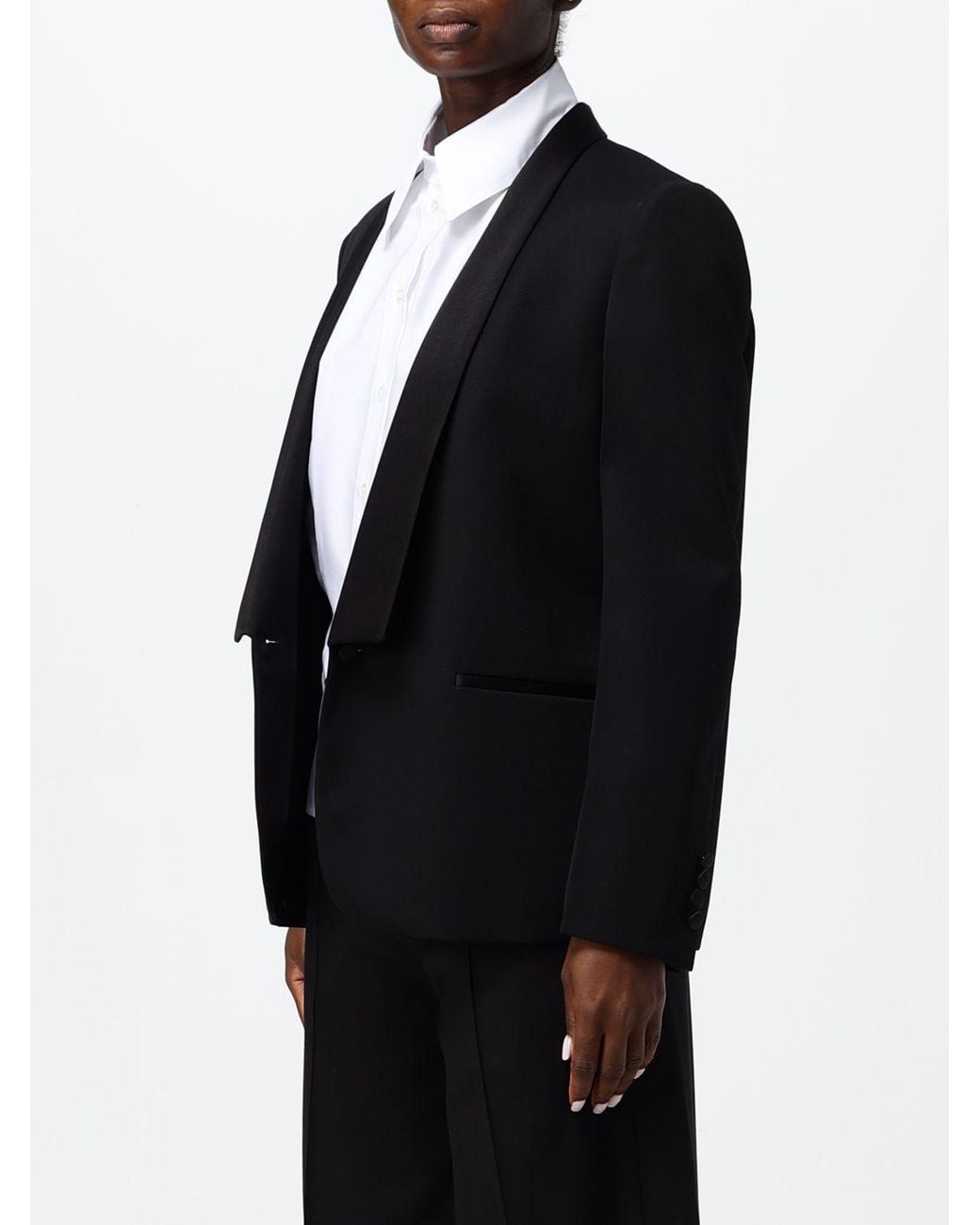 Fendi Black Single-Breasted Cropped Wool Blazer With Satin Shawl Collar