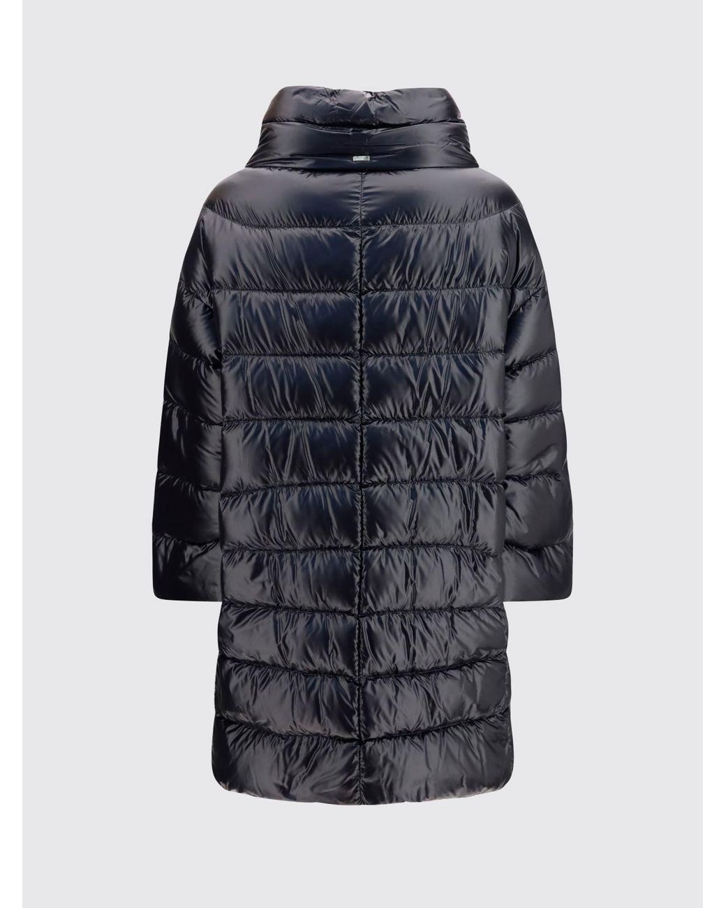 Herno Blue Long Quilted Nylon Puffer Coat With High Neck And Down Padding