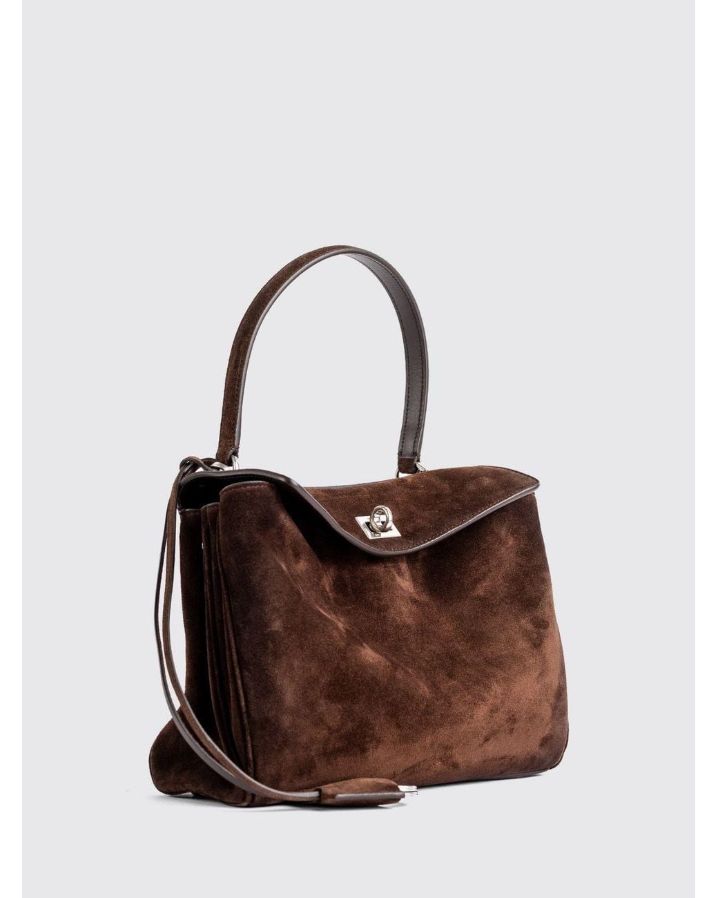 Balenciaga Brown Rodeo Small Suede Calfskin Handbag With Charm And Turn-Lock Closure