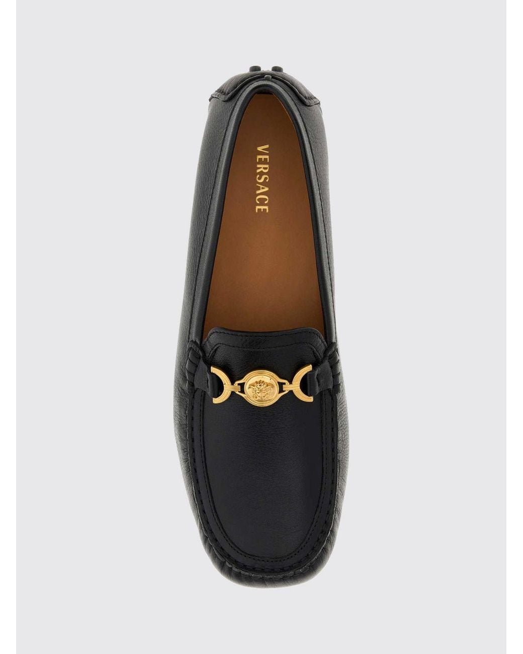 Versace White Calfskin Driver Loafers With Medusa Plaque for men