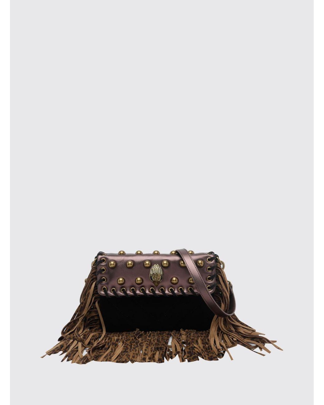 Kurt Geiger Black Oxford Animal Print Leather Mini Shoulder Bag With Studs And Fringes