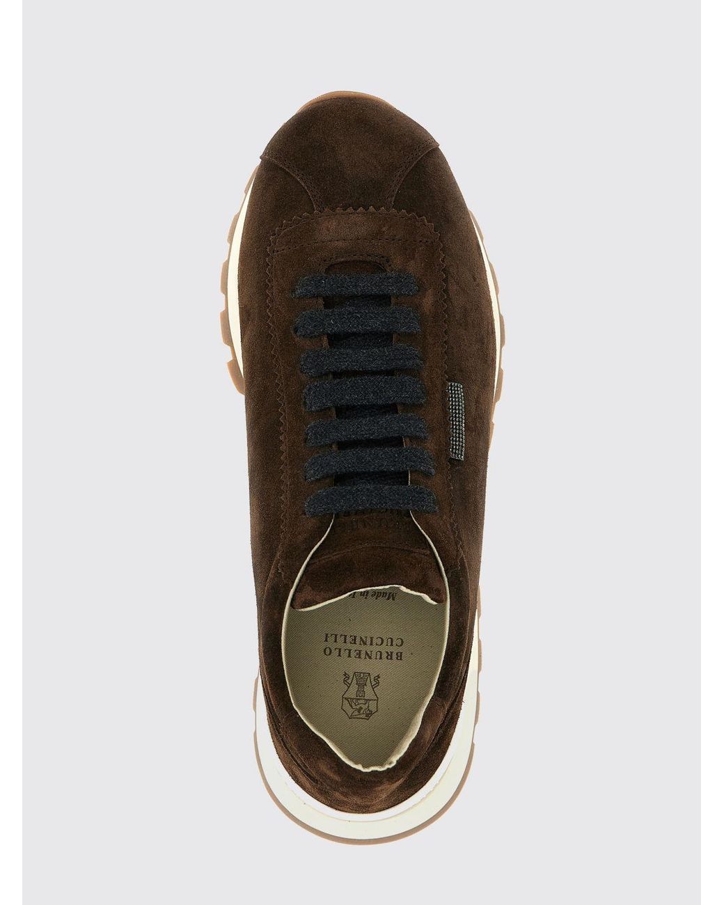 Brunello Cucinelli White Suede Calfskin Low-Top Trainers With Monili Detail