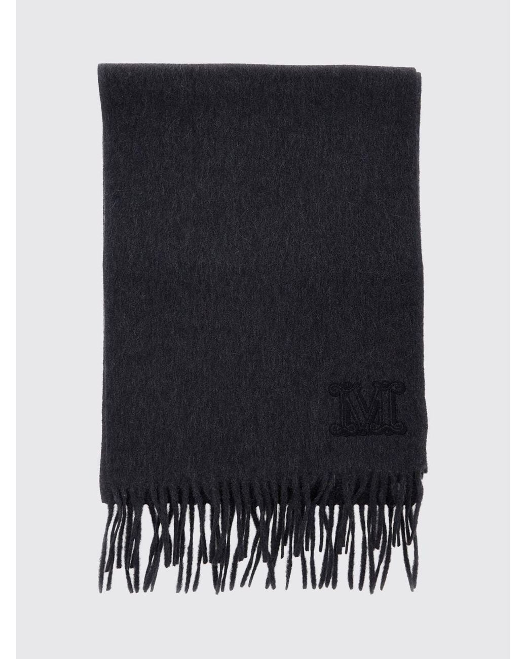 Max Mara Blue 100% Pure Cashmere Scarf With Embroidered Logo Detail