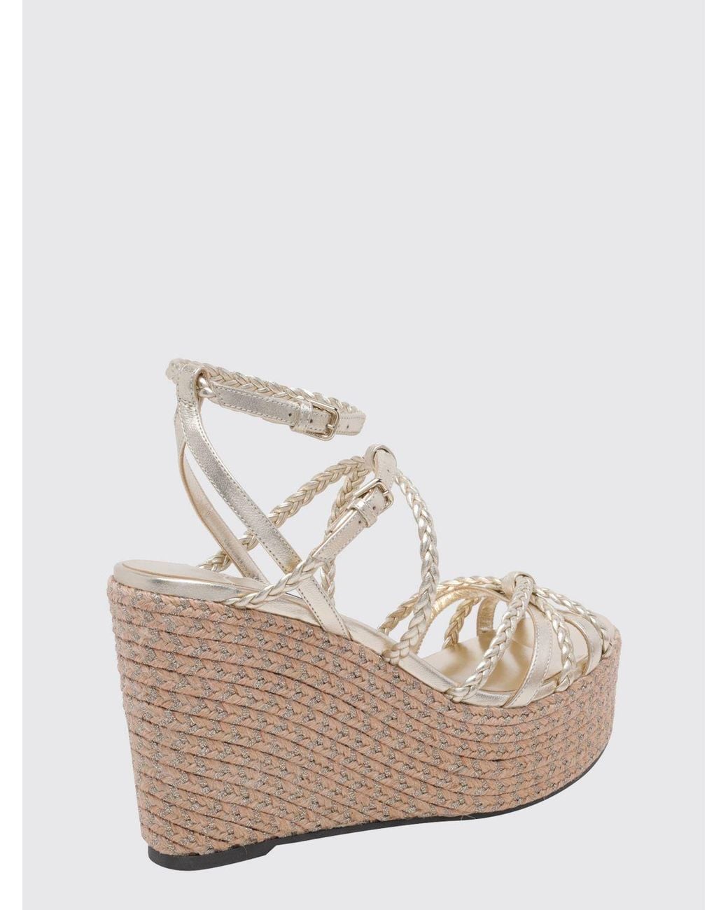 Jimmy Choo Natural Nyra Laminated Woven Leather Wedge Sandals