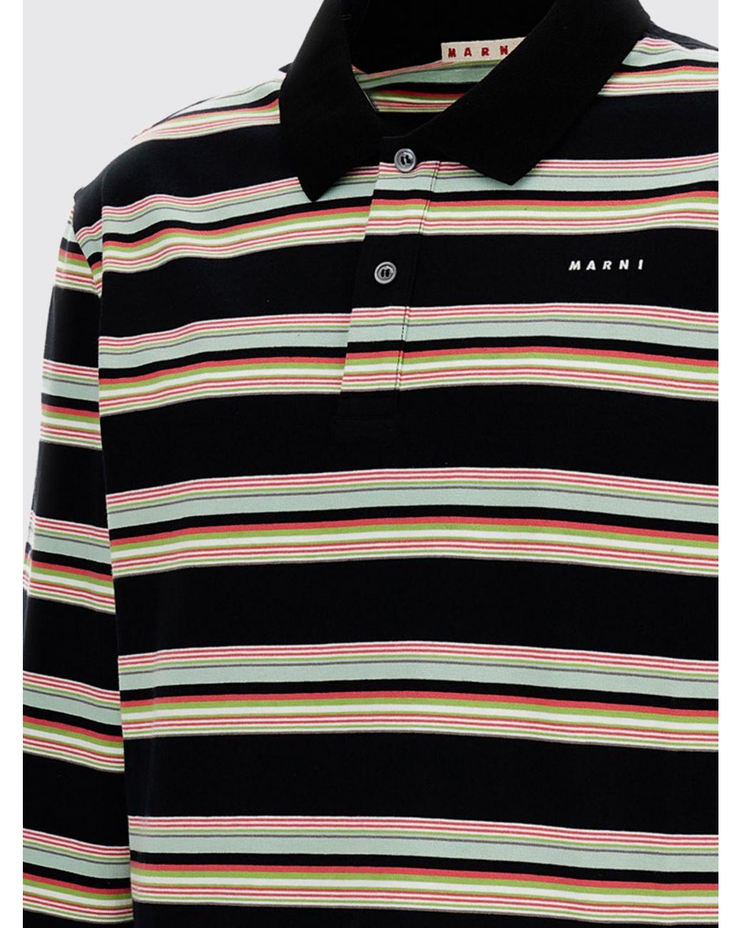 Marni Blue Long-Sleeved Striped Cotton Polo Shirt With Contrast Logo for men
