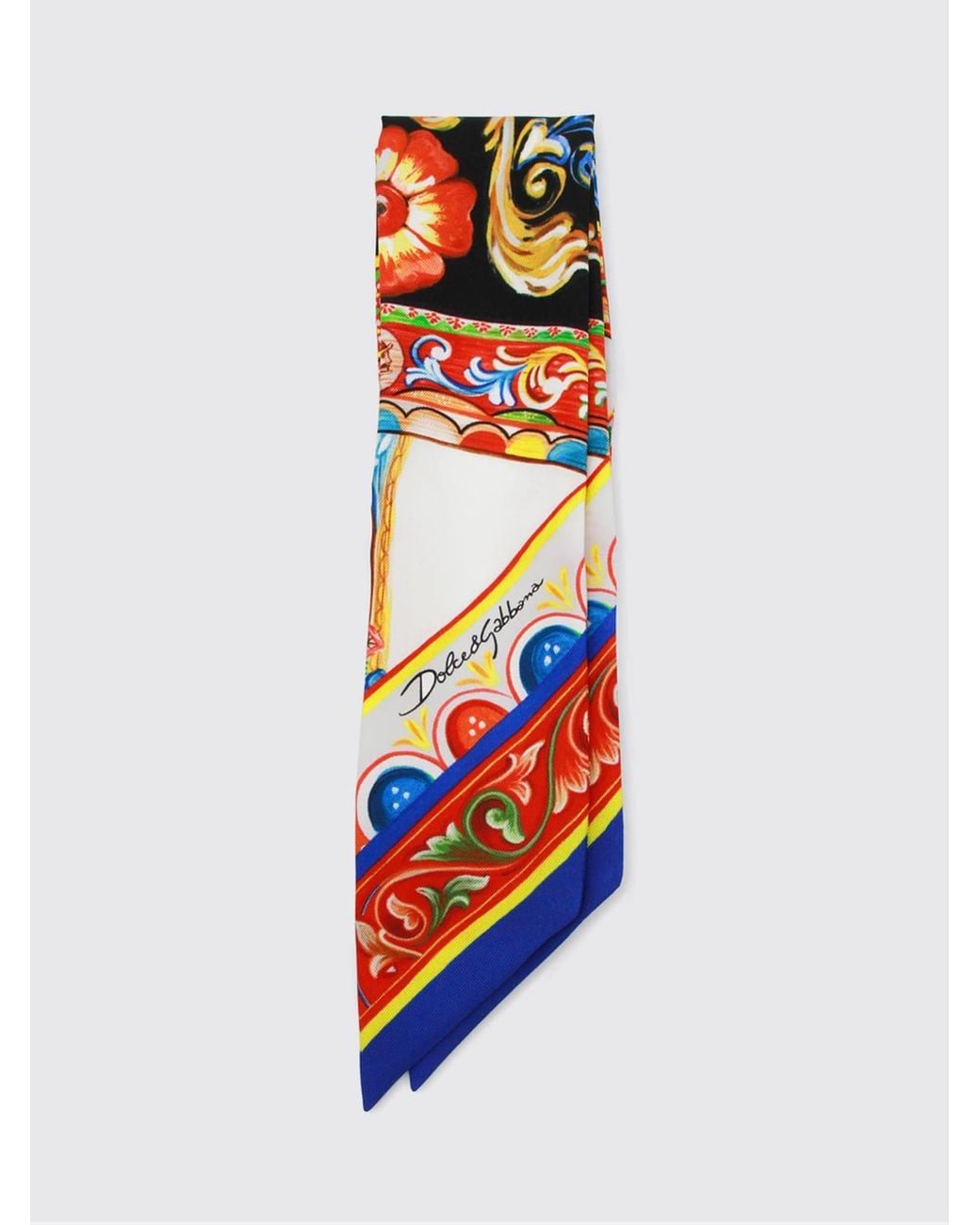 Dolce & Gabbana White Dolce &Amp Gabbana Pure Silk Foulard With Carretto Siciliano Print