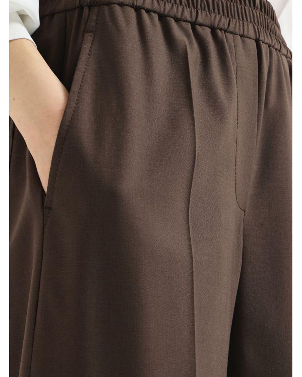 Brunello Cucinelli Brown Wide-Leg Wool Trousers With Elasticated Waist