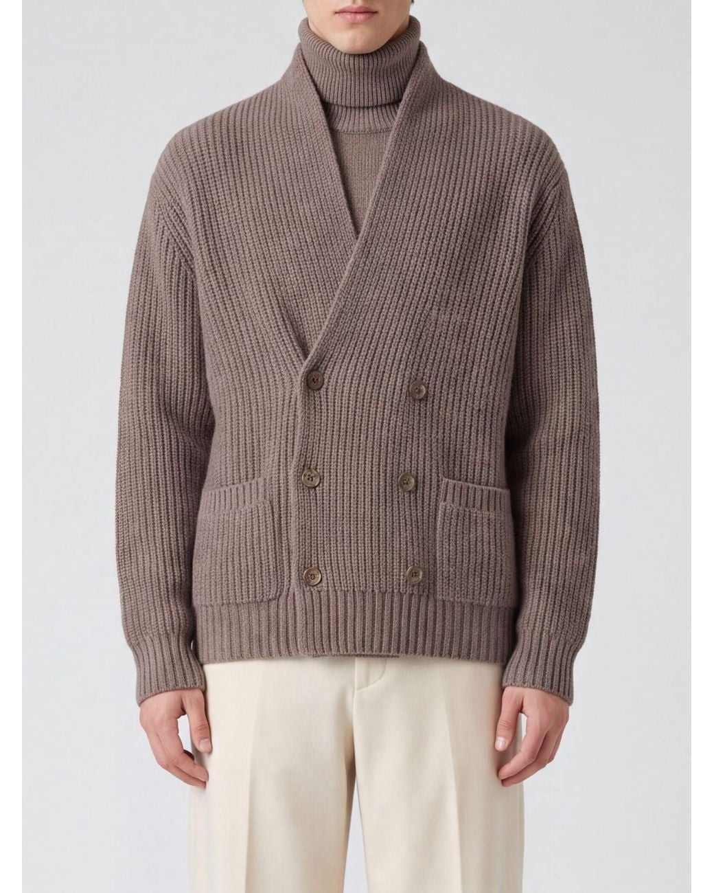 Lisa Yang Brown Double-Breasted V-Neck Cardigan for men