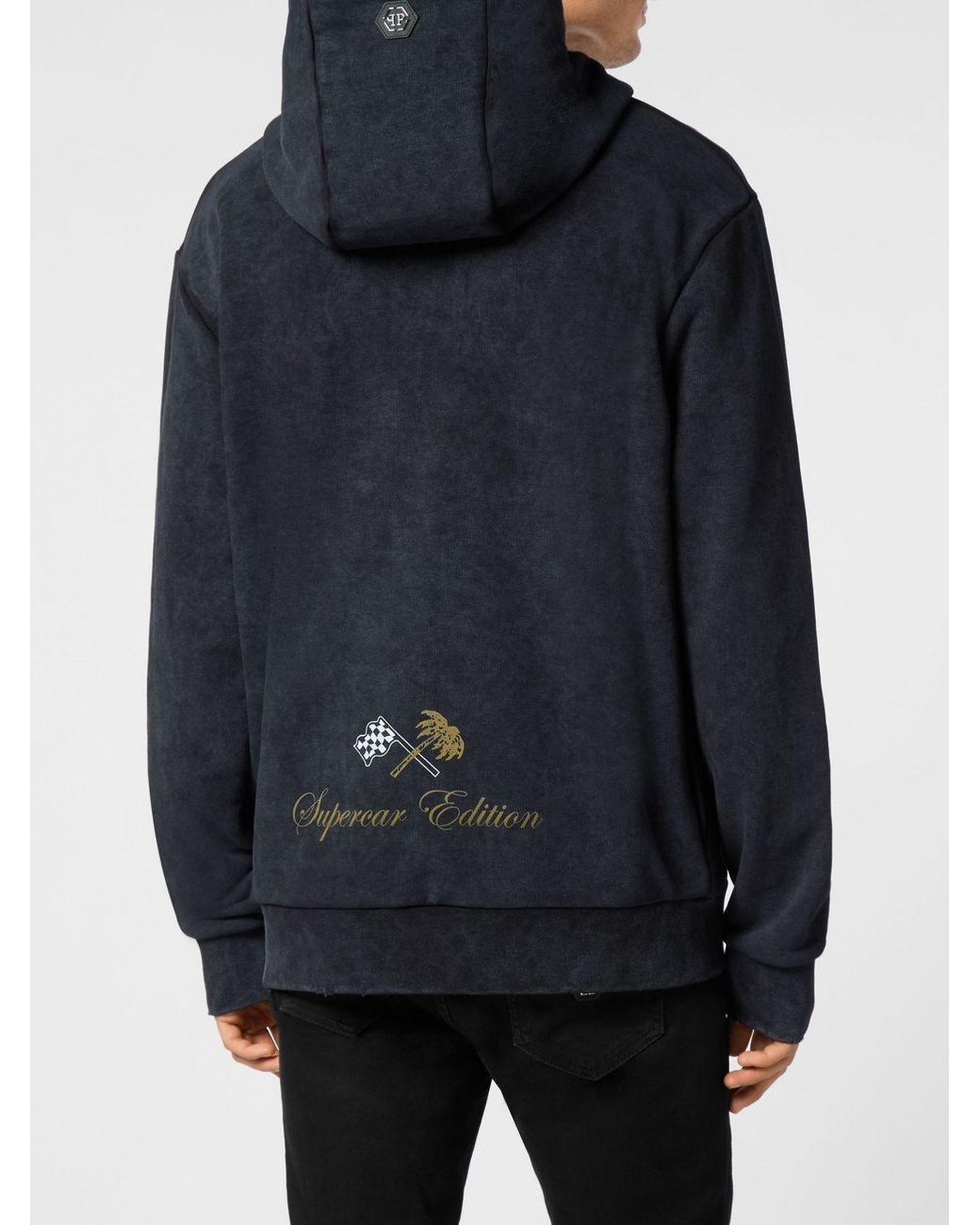 Philipp Plein Gray Relaxed Fit Cotton Hoodie With Rhinestone Logo for men