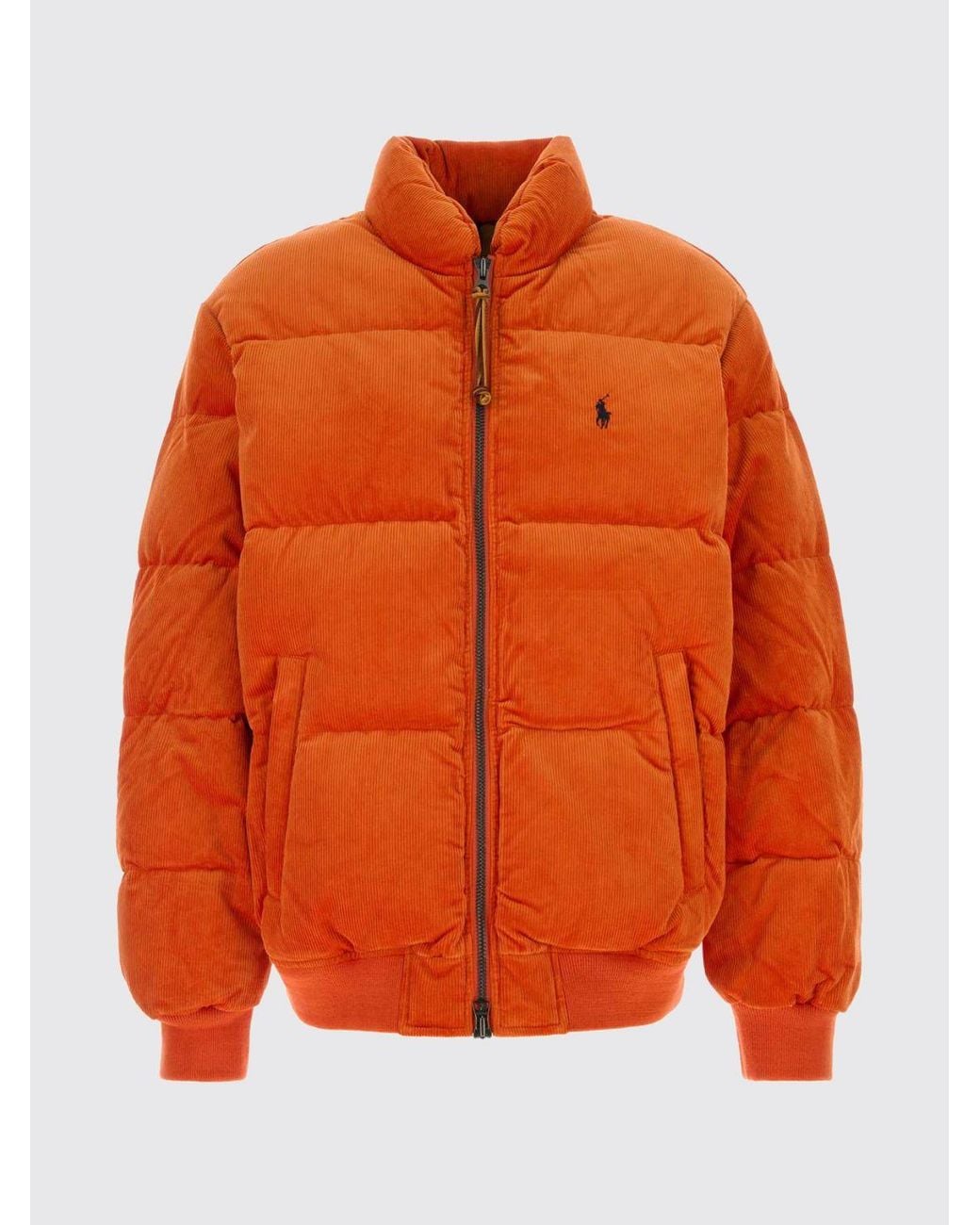 Polo Ralph Lauren Orange Quilted Corduroy Puffer Jacket With High Neck And Logo for men