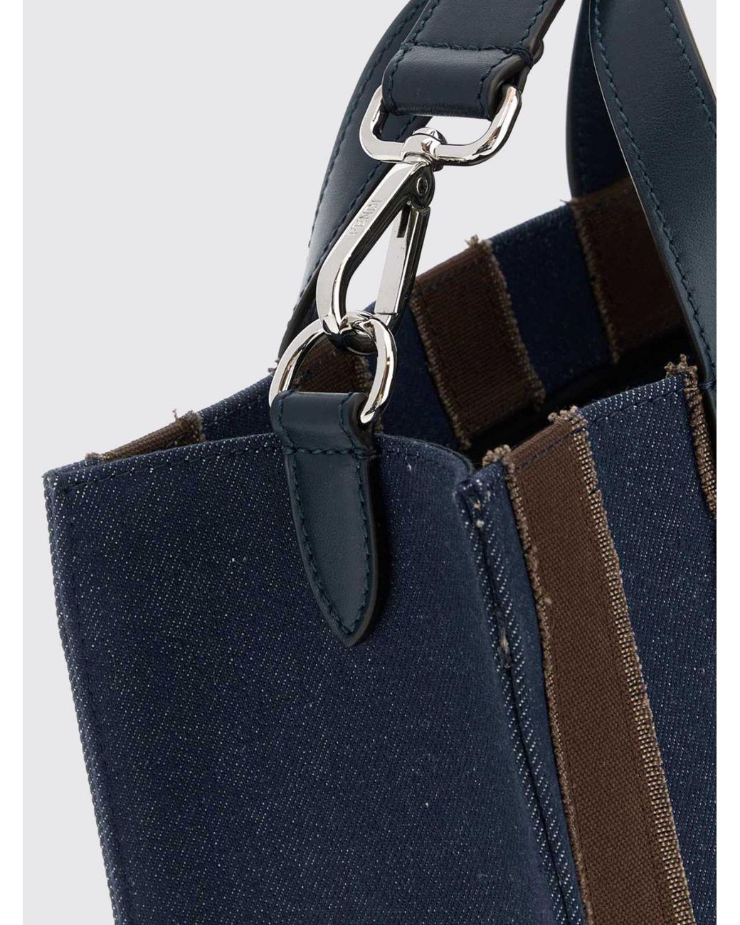 Fendi Blue Striped Denim Tote Bag With Double Handle And Detachable Shoulder Strap for men
