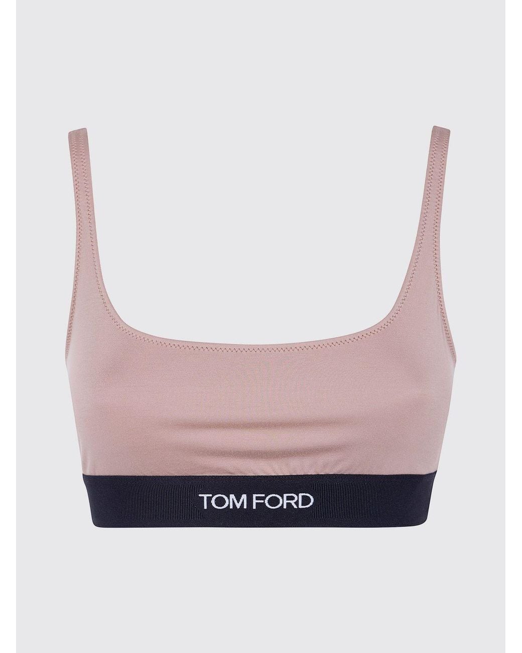 Tom Ford Blue Cropped Modal Bralette Top With Contrast Logo Band