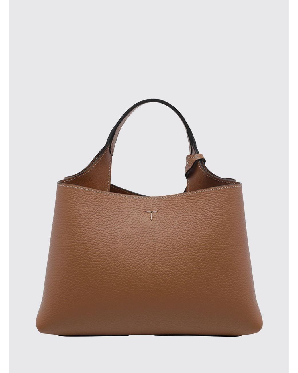 Tod's Brown Grained Leather Handbag With Removable Strap And Charm
