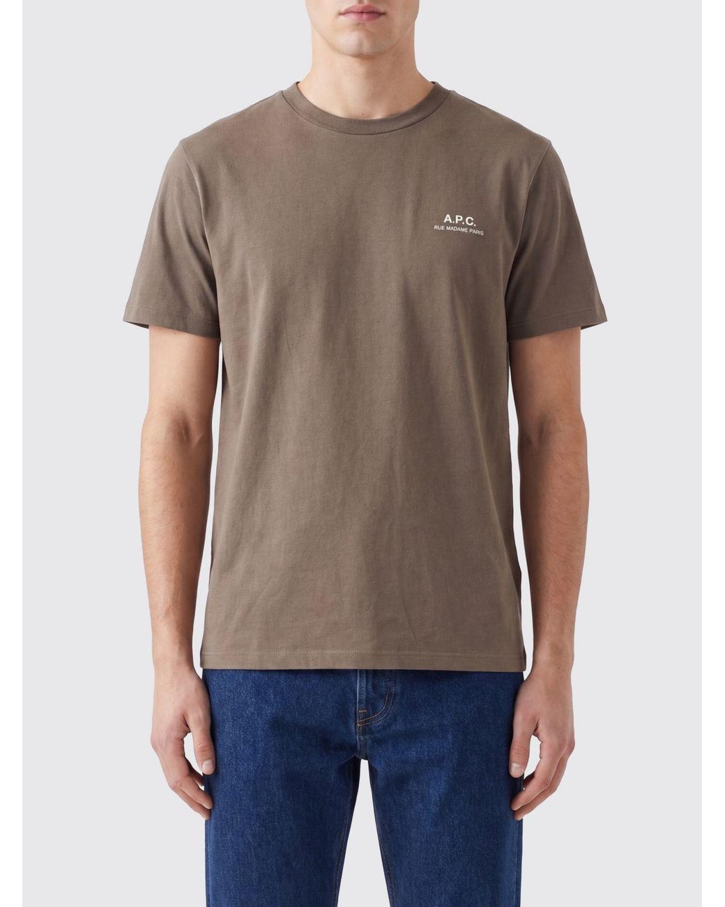 A.P.C. Gray Cotton T-Shirt With Contrast Logo On The Chest for men