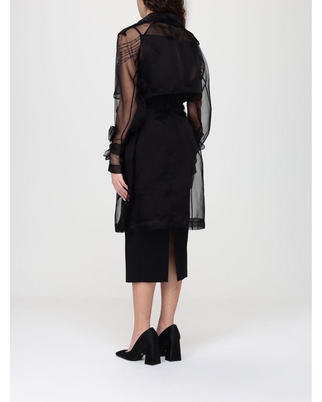 Pinko Black Cocco Silk Organza Trench Coat
