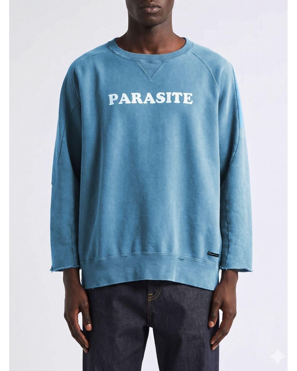 Undercover Blue Relaxed Fit Cotton Crewneck Jumper With Slogan Print for men