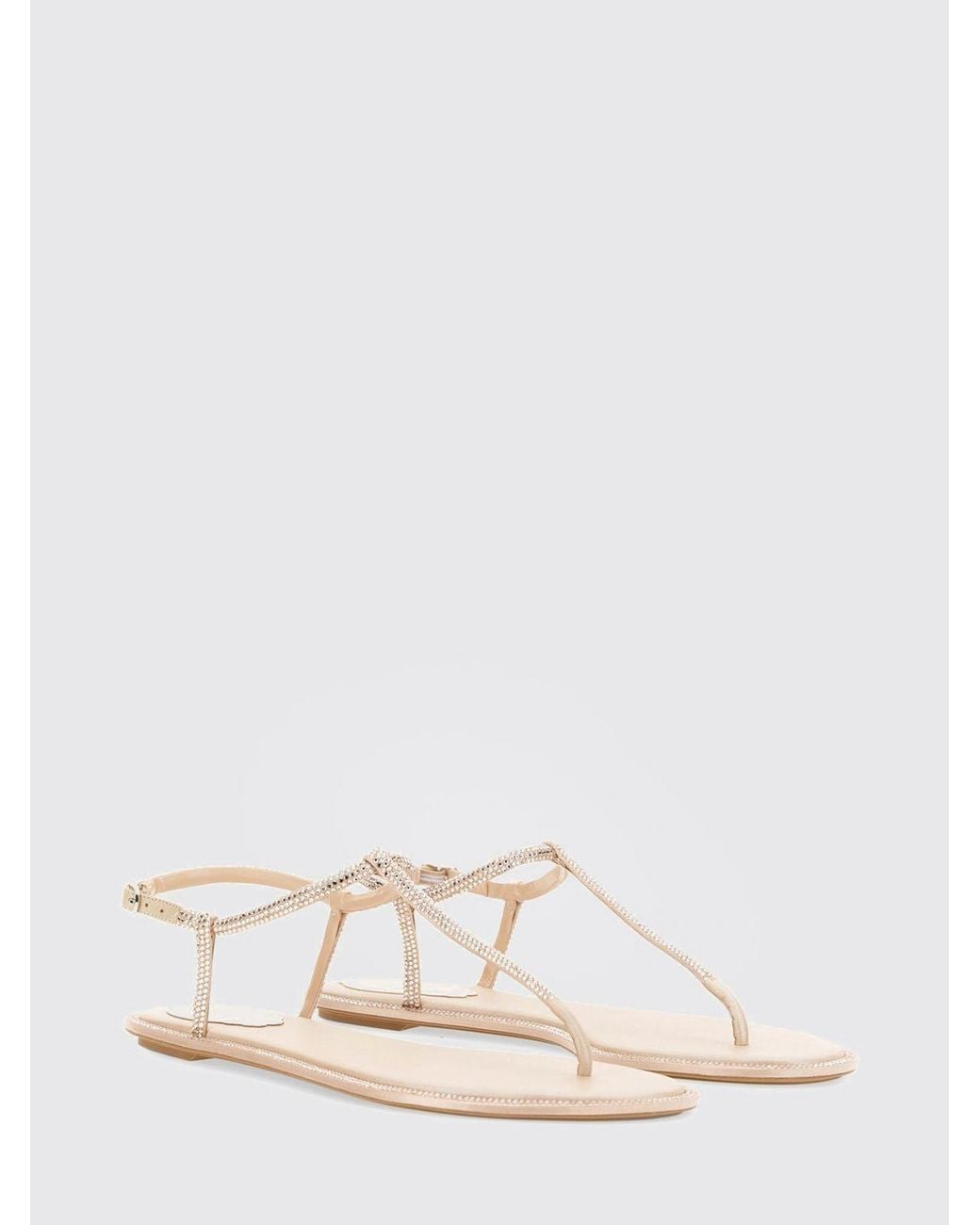 Rene Caovilla Natural Diana Nappa Leather Sandals With Rhinestones