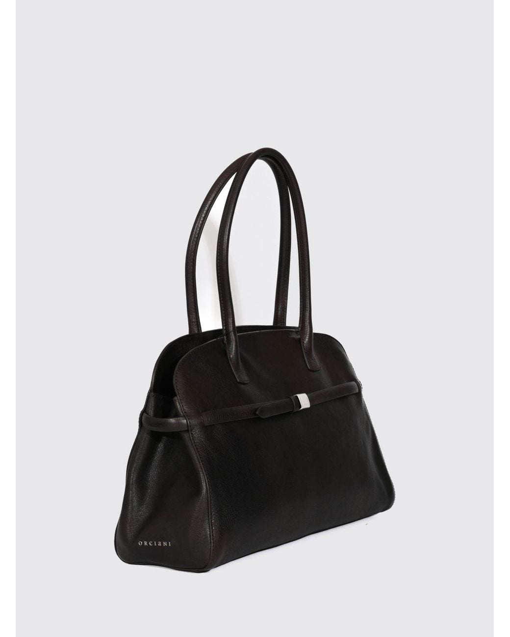 Orciani Black Large Aura Calfskin Shoulder Bag With Double Handle