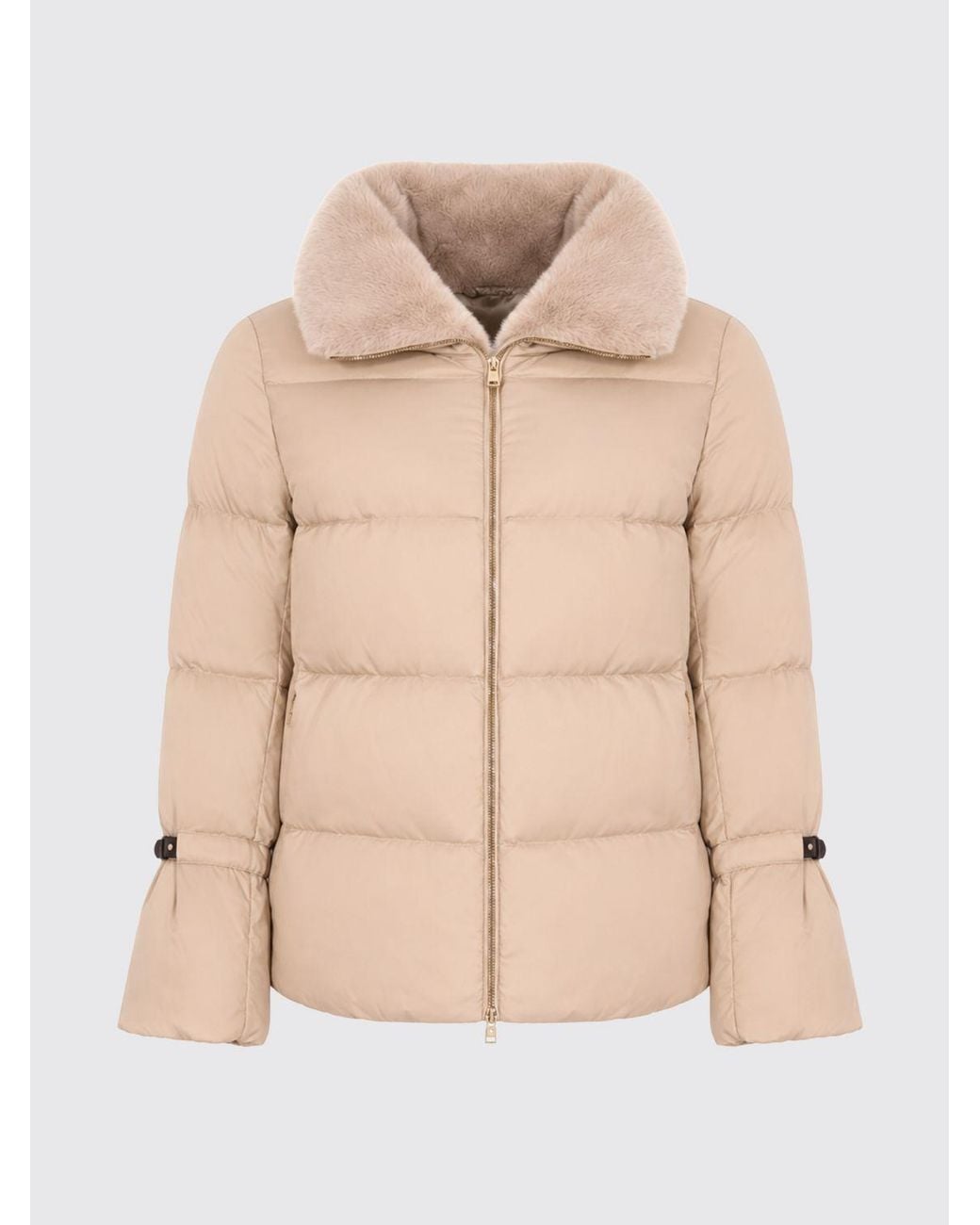 Herno Natural Quilted Ultra-Light Nylon Down Jacket With Fur Collar