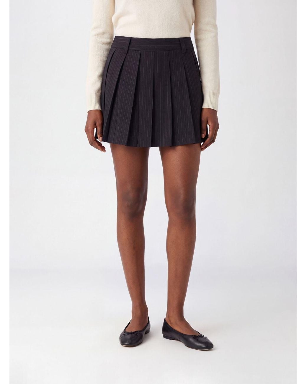 DUNST Black Pinstriped Crêpe Pleated Mini Skirt With Side Zip Closure